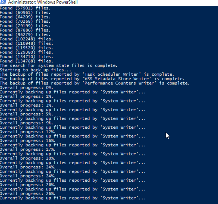 Windows Server Backup System State Recovery Screenshot