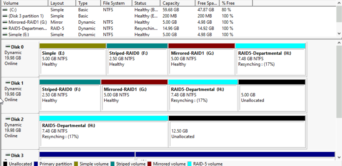 Storage Management RAID Volumes Screenshot